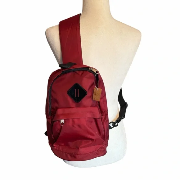 Classic Burgundy Sling Backpack for Men - Picture 1 of 6